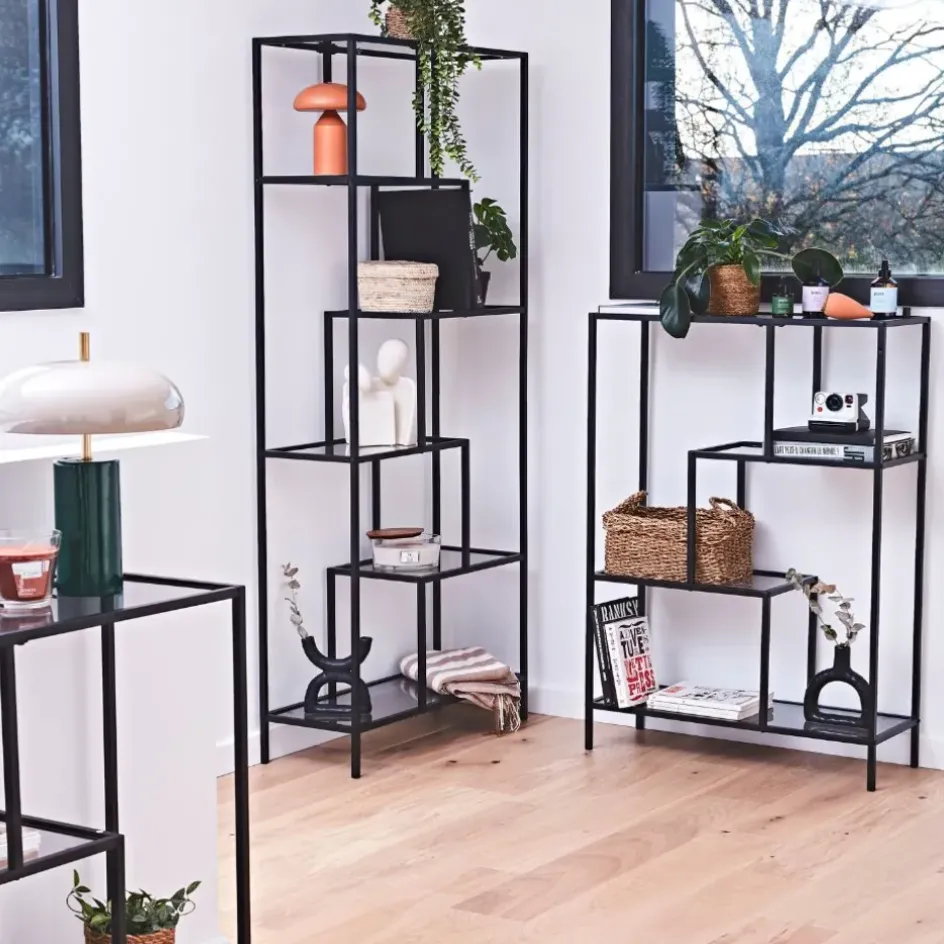 Fabrique de Styles Bibliothèques Et Étagères*Etagère en fer et verre fumé h113cm - Edgard