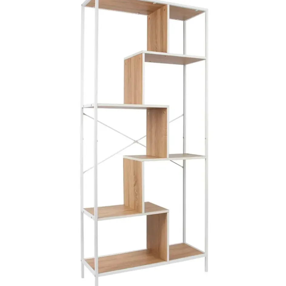 Fabrique de Styles Bibliothèques Et Étagères*Etagère en métal blanc et bois naturel h180cm - Edgard