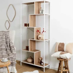 Fabrique de Styles Bibliothèques Et Étagères*Etagère en métal blanc et bois naturel h180cm - Edgard