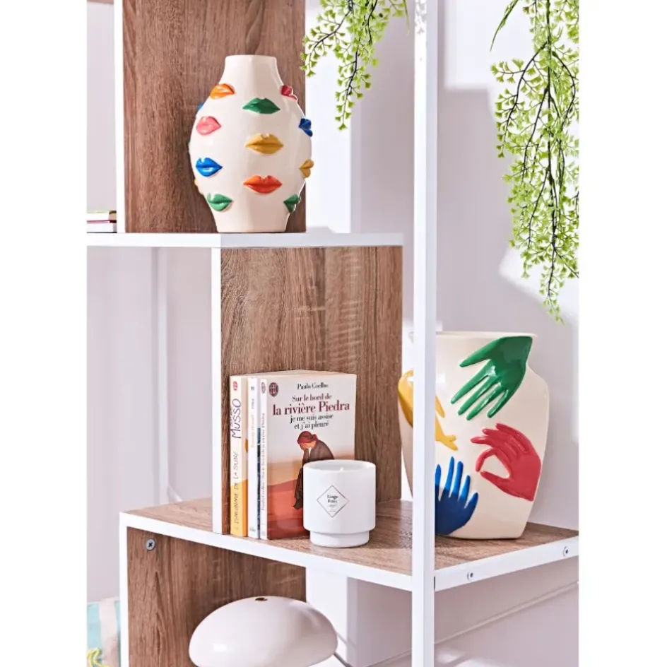 Fabrique de Styles Bibliothèques Et Étagères*Etagère en métal blanc et bois naturel h180cm - Edgard