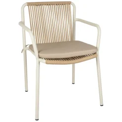 Enfant Fabrique de Styles Chaises, Fauteuils|Jardin*Fauteuil d'extérieur avec coussin en tissu beige et blanc - Ajay
