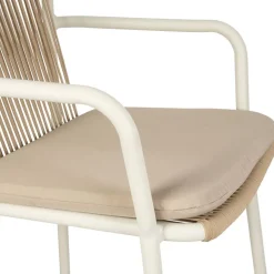 Enfant Fabrique de Styles Chaises, Fauteuils|Jardin*Fauteuil d'extérieur avec coussin en tissu beige et blanc - Ajay