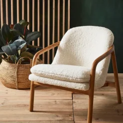 Fabrique de Styles Fauteuils*Fauteuil en tissu bouclette crème et pieds en frêne - Element
