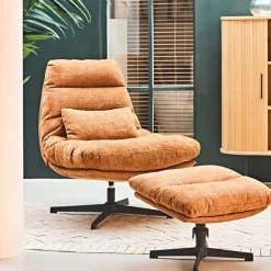 Fabrique de Styles Fauteuils*Fauteuil et repose pied en tissu et fer noir - Lery