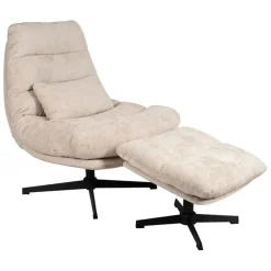 Fabrique de Styles Fauteuils*Fauteuil et repose pied en tissu beige et fer noir - Lery