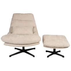 Fabrique de Styles Fauteuils*Fauteuil et repose pied en tissu beige et fer noir - Lery