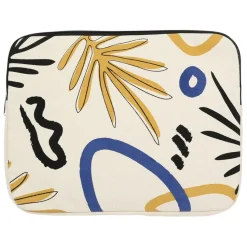 Fabrique de Styles Pochettes Et Housses*Housse ordinateur 14" arty folk blanc casse+bleu+moutarde 36x28cm polyester+coton