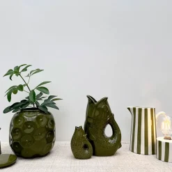 Fabrique de Styles Lampes À Poser*Lampe à piles en faïence rayée et blanc h17cm