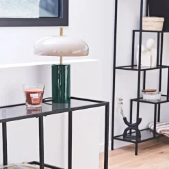 Fabrique de Styles Lampes À Poser*Lampe champignon en fer émeraude et écru h40cm - Arty