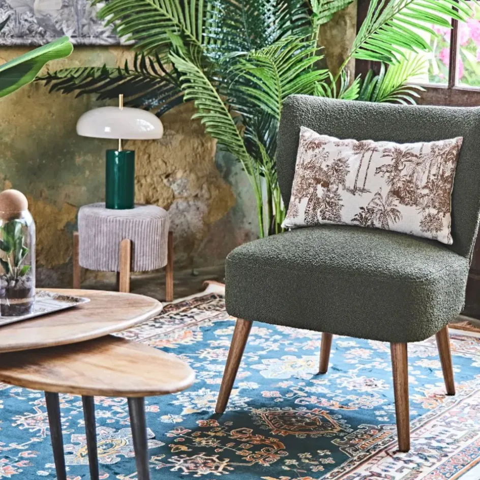 Fabrique de Styles Lampes À Poser*Lampe champignon en fer émeraude et écru h40cm - Arty