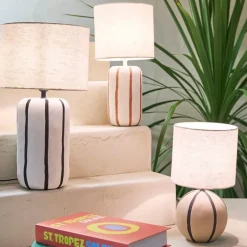 Fabrique de Styles Lampes À Poser*Lampe en céramique rayée et écru h40cm - Paese