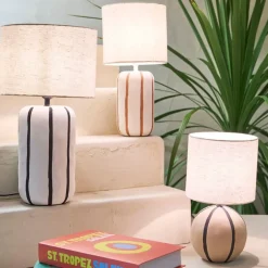 Fabrique de Styles Lampes À Poser*Lampe en céramique rayée noir et écru h46cm - Paese