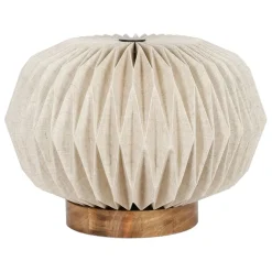Fabrique de Styles Lampes À Poser*Lampe en papier et lin blanc et support en manguier d43xh31cm - Fontelo