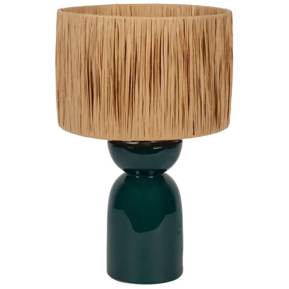Fabrique de Styles Lampes À Poser*Lampe en raphia naturel et céramique émeraude h38cm - Palma