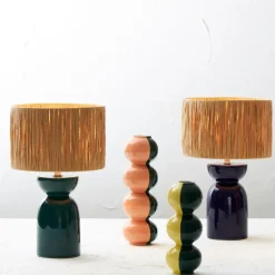 Fabrique de Styles Lampes À Poser*Lampe en raphia naturel et céramique émeraude h38cm - Palma