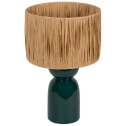 Fabrique de Styles Lampes À Poser*Lampe en raphia naturel et céramique émeraude h38cm - Palma