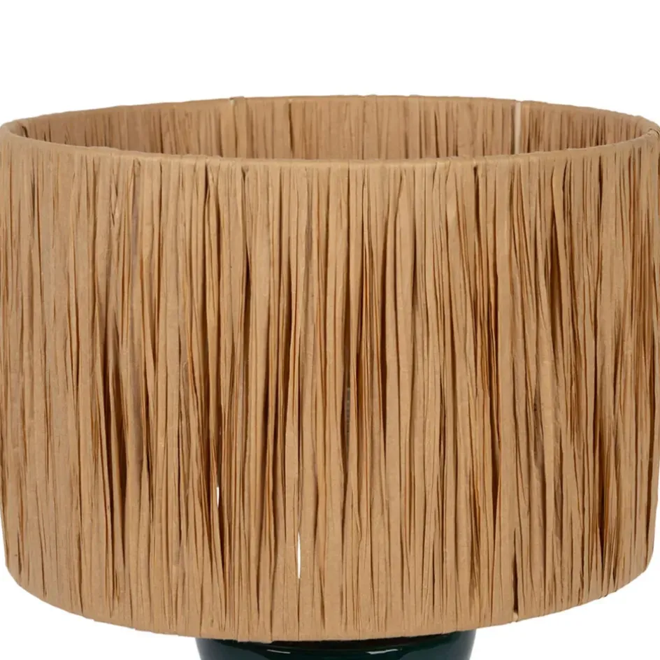 Fabrique de Styles Lampes À Poser*Lampe en raphia naturel et céramique émeraude h38cm - Palma