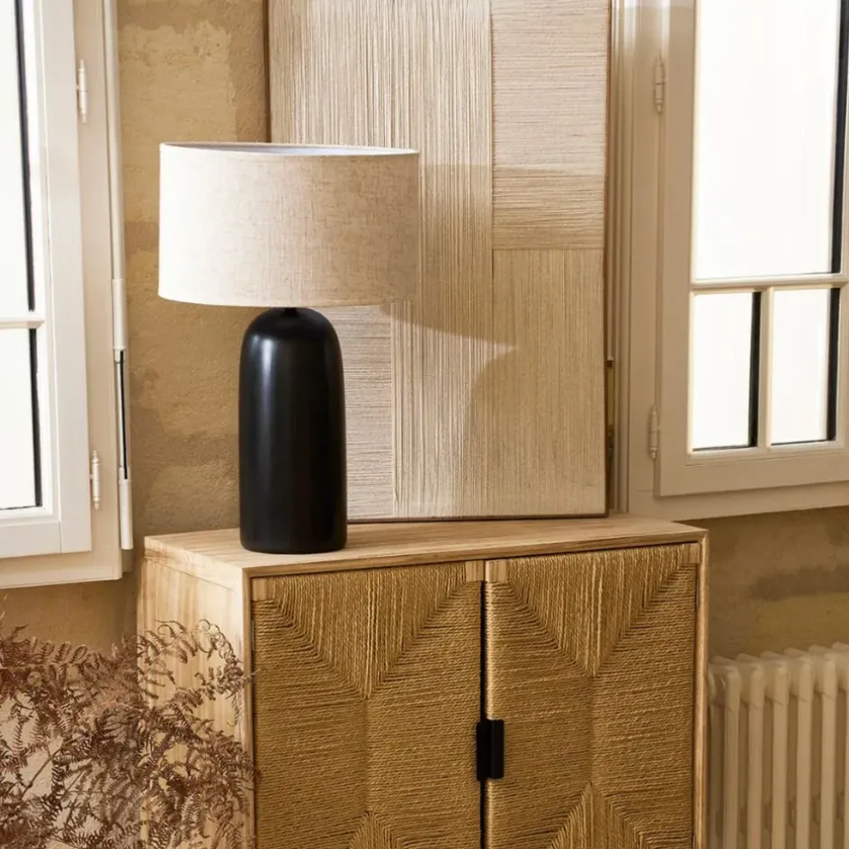 Fabrique de Styles Lampes À Poser*Lampe en terre cuite et lin noir et beige h60cm - Vita