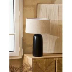 Fabrique de Styles Lampes À Poser*Lampe en terre cuite et lin noir et beige h60cm - Vita