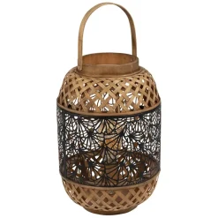 Fabrique de Styles Lampes À Poser*Lampe lanterne en fer et bambou h36.5cm noir et doré - flaural