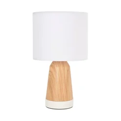Fabrique de Styles Lampes À Poser*Lampe touch métal effet bois et coton blanc h33cm - Baltik