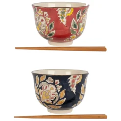 Fabrique de Styles Bols Et Coupelles*Lot de 2 bols et baguettes en grès et bambou d13xh9.5cm - Orchila