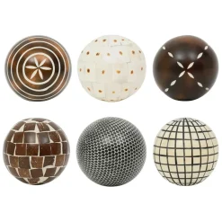 Fabrique de Styles Petits Objets Déco*Lot de 6 boules décoratives en résine brun et blanc d10cm - Komati
