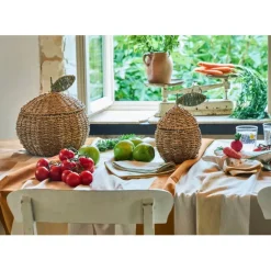 Fabrique de Styles Paniers Et Corbeilles*Lot de 2 corbeille pommes en jonc de mer naturel et vert - Les Fruits