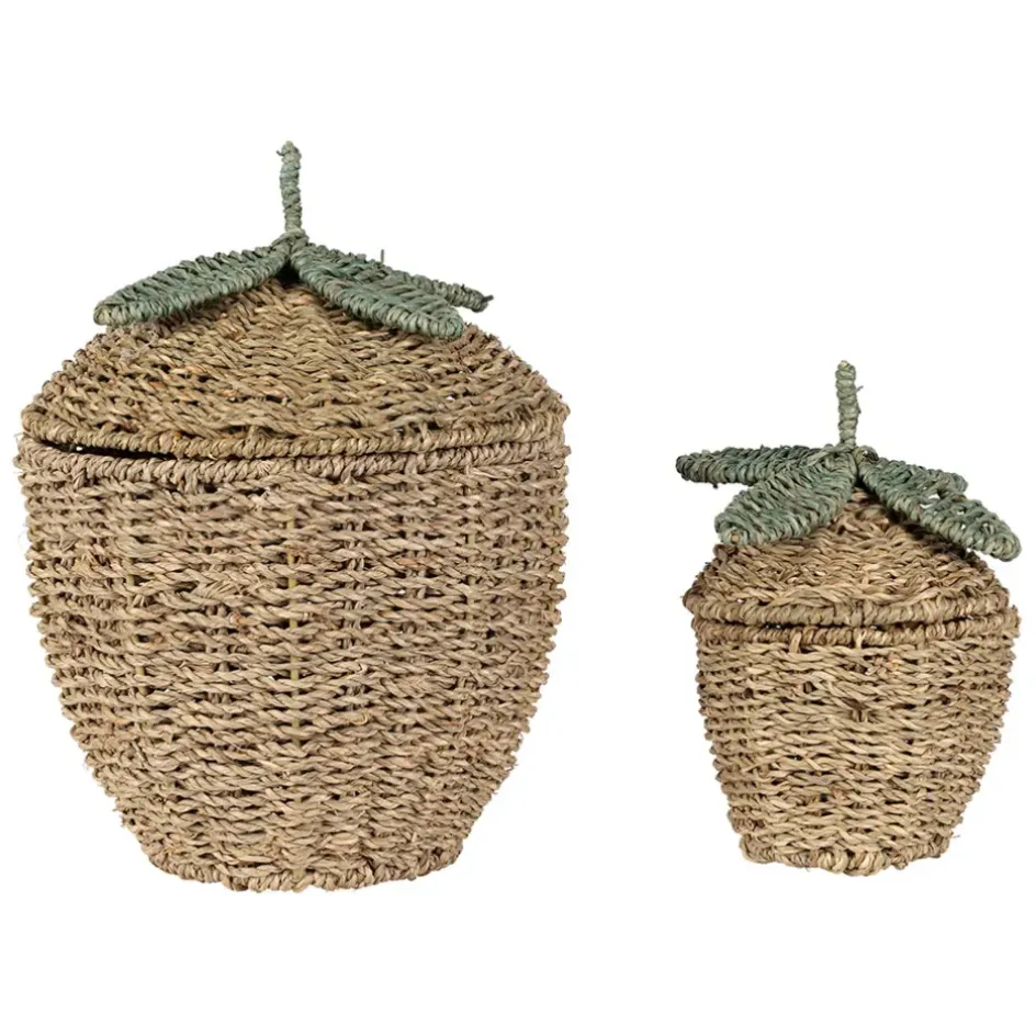 Fabrique de Styles Paniers Et Corbeilles*Lot de 2 corbeilles fraise en jonc de mer naturel et vert - Les Fruits