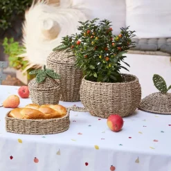 Fabrique de Styles Paniers Et Corbeilles*Lot de 2 corbeilles fraise en jonc de mer naturel et vert - Les Fruits