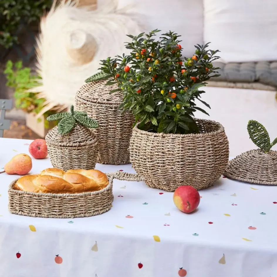 Fabrique de Styles Paniers Et Corbeilles*Lot de 2 corbeilles fraise en jonc de mer naturel et vert - Les Fruits