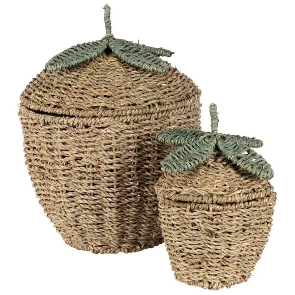 Fabrique de Styles Paniers Et Corbeilles*Lot de 2 corbeilles fraise en jonc de mer naturel et vert - Les Fruits
