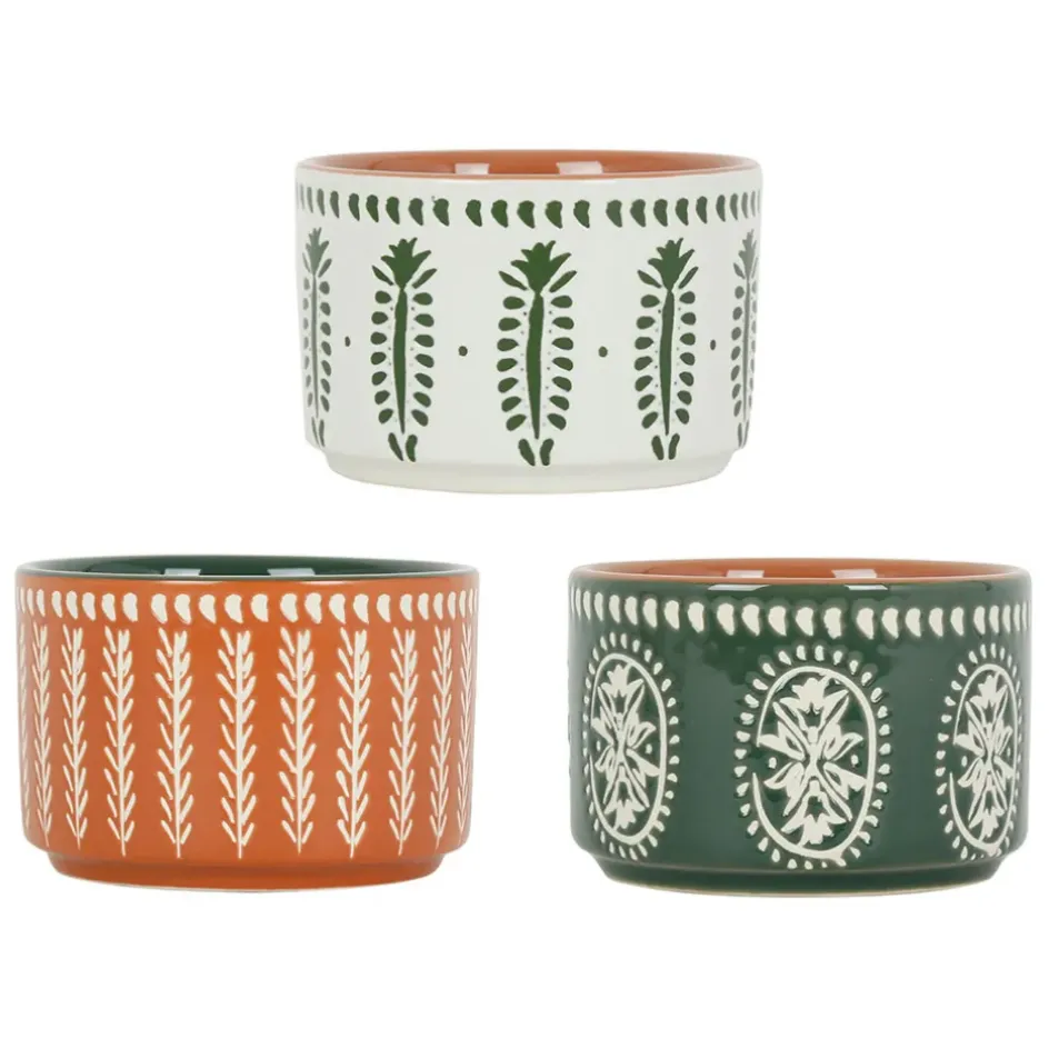 Fabrique de Styles Bols Et Coupelles*Lot de 3 coupelles en grès et plateau terracotta, vert et blanc - romance vegetal