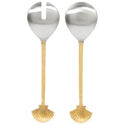 Fabrique de Styles Ustensibles De Cuisine*Lot de 2 couverts de salade en inox et laiton - Coquillage