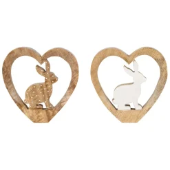 Fabrique de Styles Petits Objets Déco*Lot de 2 Lapins cœur en manguier naturel et blanc - Floréal