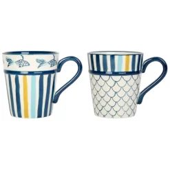 Fabrique de Styles Tasses Et Mugs*Lot de 2 mugs en grès bleu - un été à la mer