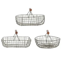 Fabrique de Styles Paniers Et Corbeilles*Lot de 3 paniers en fer avec anse en bois