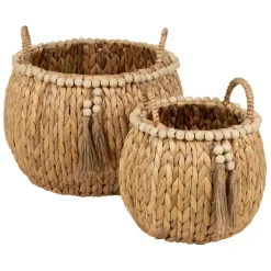 Fabrique de Styles Paniers Et Corbeilles*Lot de 2 paniers en Jacynthe d'eau et fer - Eté A La Mer