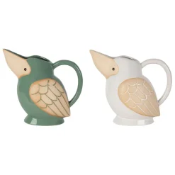 Fabrique de Styles Carafes Et Pichets*Lot de 2 pichets oiseau en grès blanc et sauge 1L - Calao