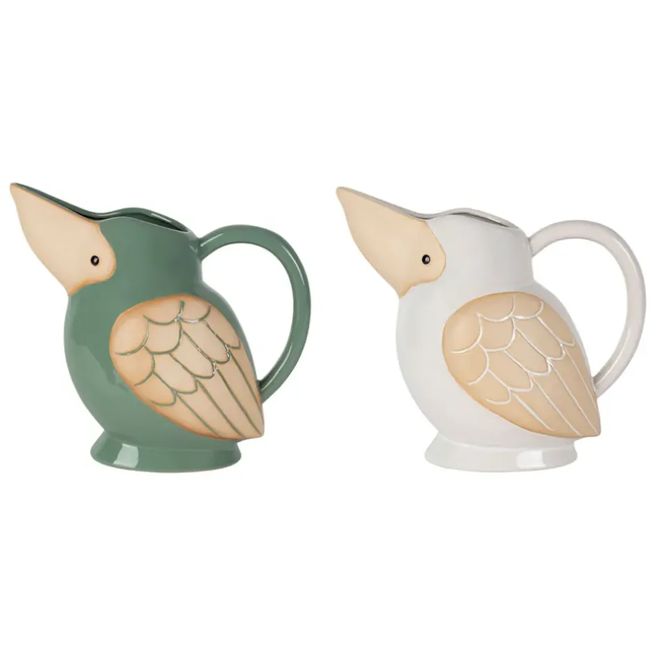 Fabrique de Styles Carafes Et Pichets*Lot de 2 pichets oiseau en grès blanc et sauge 1L - Calao