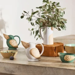 Fabrique de Styles Carafes Et Pichets*Lot de 2 pichets oiseau en grès blanc et sauge 1L - Calao