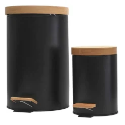 Fabrique de Styles Poubelles*Lot de 2 poubelles à pédale en métal et bambou 3L et 12L