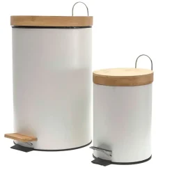 Fabrique de Styles Poubelles*Lot de 2 poubelles à pédale en métal et bambou 3L et 12L