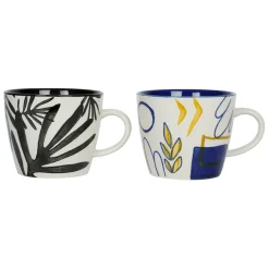 Fabrique de Styles Tasses Et Mugs*Lot de 2 tasses à thé en grès bleu et blanc - arty folk