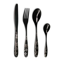 Fabrique de Styles Ménagères*Ménagère 16 pièces en inox noir motif printemps