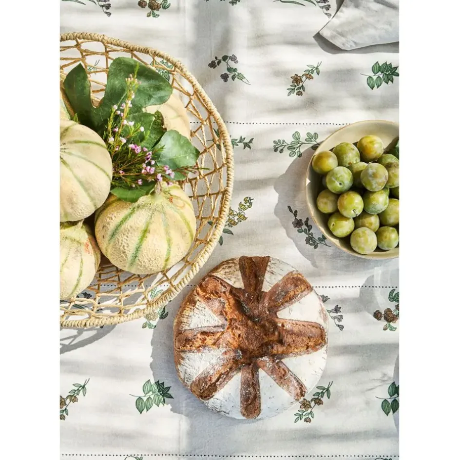 Fabrique de Styles Nappes*Nappe carrée en coton naturel et vert 160x160cm - Juline