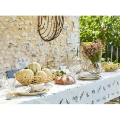 Fabrique de Styles Nappes*Nappe en coton naturel et vert 230x160cm - Juline