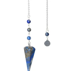 Fabrique de Styles Méditation Et Yoga*Pendule hexagonal en lapis-lazuli et charm fleur de vie