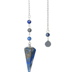 Fabrique de Styles Méditation Et Yoga*Pendule hexagonal en lapis-lazuli et charm fleur de vie