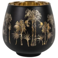 Fabrique de Styles Photophores, Bougeoirs Et Lanternes*Photophore en verre noir mat et doré h12cm - Tulum